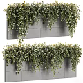 Living Green Plant Wall with Hanging Foliage and White Flowers on Gray Wall
