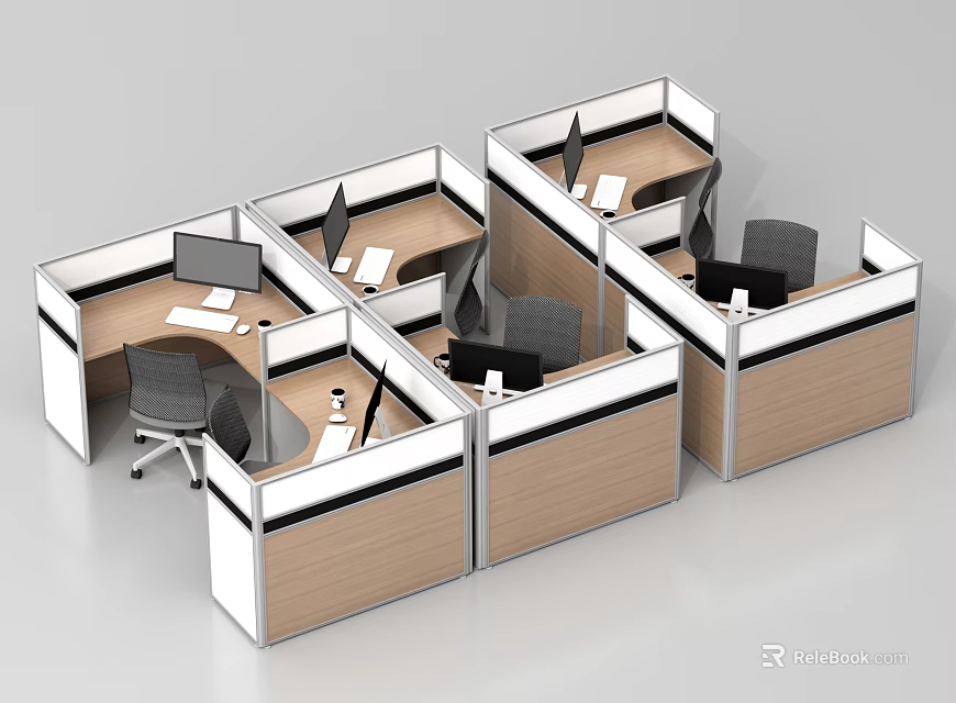 Efficient Modern Office Workstations With Desk Chair Set And Computer Monitors 3d model