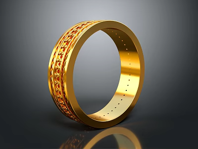 Elegant Gold Ring With Intricate Engraved Design And Shiny Polished Finish 3d model
