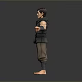 Male Character 3D Model With Sleeveless Top Brown Pants Barefoot And Outstretched Arms