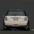 Small White Compact Car With Panoramic Sunroof Parked On Gray Platform 3d model