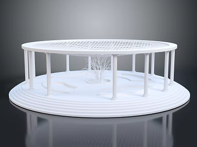 Garden Landscape Circular Structure With Columns Latticed Roof Small Tree And Stepped Base Design 3d model