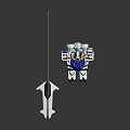 Detailed Mechanical Robot Figure With Yellow Blue White Armor Holding Spear Weapon Standing Pose