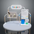 Google AI Electronic Device Display Stand With Info Boards Chart Blue Cup And Green Base