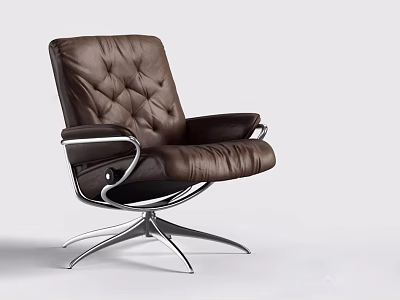 Modern Brown Leather Office Chair With Diamond Tufted Metal Armrests And Silver Star Base 3d model