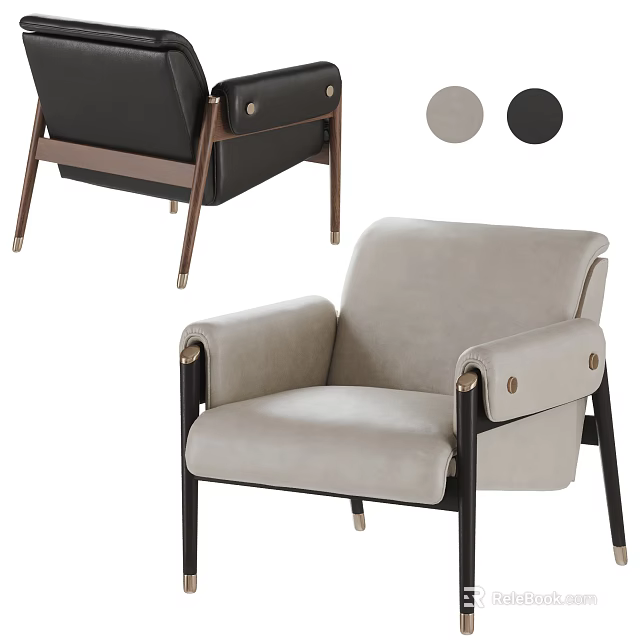 Modern Accent Chair With Upholstered Fabric Gray Black Color Metal Legs And Armrest Design 3d model 