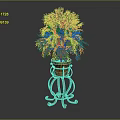 Green Leafy Plant In Red Flower Pot On Metal Stand With Curved Legs