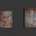 Rusty Metal Barrels With Worn Surface And Reflection On Black Glossy Base