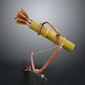 Handmade Primitive Weapon Featuring Wooden Bow Arrows Yellow Quiver And Leather Rope