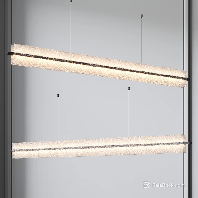 Modern Linear Pendant Lights With Textured Design Hanging In Interior Space 3d model