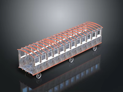 Vintage Train Carriage With Orange Arched Roof And Wooden Exterior 3d model