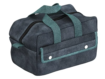 Dark Blue Canvas Duffel Bag With Teal Straps Front Pocket And Zipper Closure 3d model