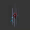 Red Interstellar Spaceship Flying Through Cosmic Starry Sky With Light Rays