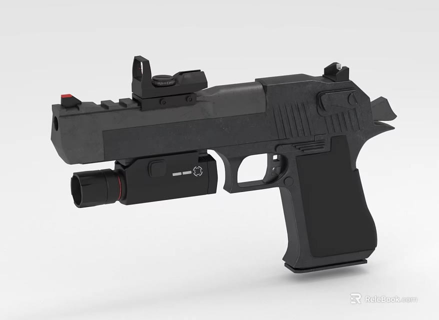 Modern Black Tactical Pistol Design with Mounted Scope and Tactical Light 3d model 