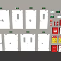Wall Mounted White Double Doors With Fire Safety Equipment And Indicator Lights 3d model