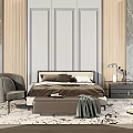 Modern background double bed simple bedding combination 3d model