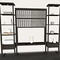 Elegant Modern Decorative Cabinet With Grid Panel And Open Shelves 3d model