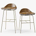 Modern Bar Stools With Wooden Seat And Golden Metal Frame