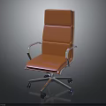 Modern Orange Leather Office Chair With Silver Metal Armrests Wheeled Chrome Base