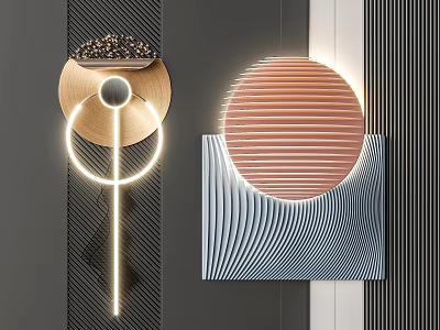 Modern Geometric Wall Decor With Illuminated Circular Design And Striped Patterns 3d model