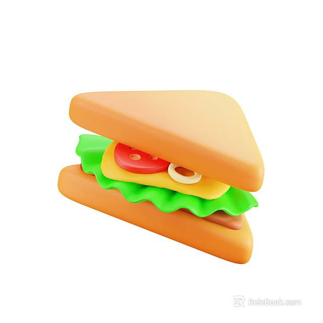 Fresh Tasty Sandwich With Crispy Lettuce Juicy Tomato Onion Rings Cheese And Meat Slices 3d model 