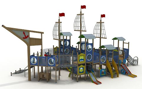 Modern Slide Amusement Wooden Pirate Ship 3d model