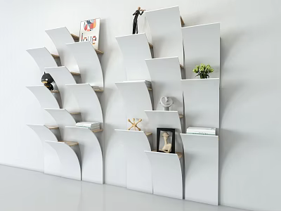 Modern Wall Mounted Shelving Unit With Multiple Tiers For Decorative Items Books And Potted Plant 3d model