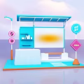 Shopping Mall Meichen Booth Platform Station Street Lamp Bus Station Scene Game Module 3d model
