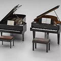Stylish Two Black Grand Pianos With Wooden Stools And Sheet Music On Top