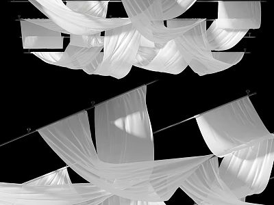 Elegant White Flowing Ceiling Drapery With Soft Light And Graceful Folds 3d model