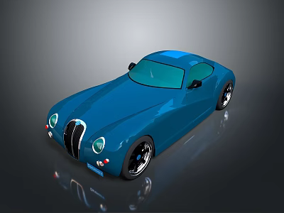 Vintage Blue Sports Car With Streamlined Body Round Headlights And Black Wheels 3d model