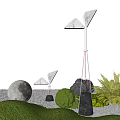 Outdoor Garden Lighting Combinations With Triangular Lamps Moonlit Scene And Green Plants