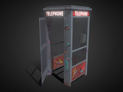 Public Telephone Booth Exterior With Open Door And Vintage Graffiti Art 3d model