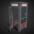 Public Telephone Booth Exterior With Open Door And Vintage Graffiti Art