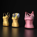 Three Women's Tank Tops in Yellow and Pink with Strap Design and Button Details
