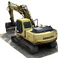 Yellow Komatsu Tracked Excavator With Digging Arm And Bucket On Ground