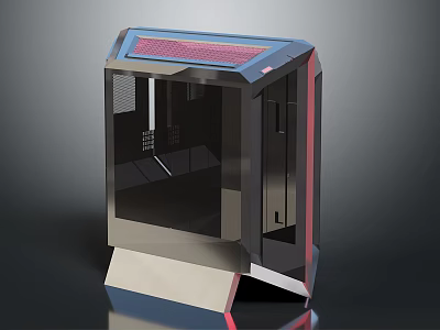 Modern Computer Case With Transparent Front Panel Red Top Grille And Angular Structure Design 3d model