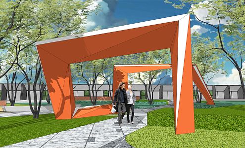 Modern Corridor Frame Folding Line Landscape Corridor Frame Special-shaped Corridor Head 3d model