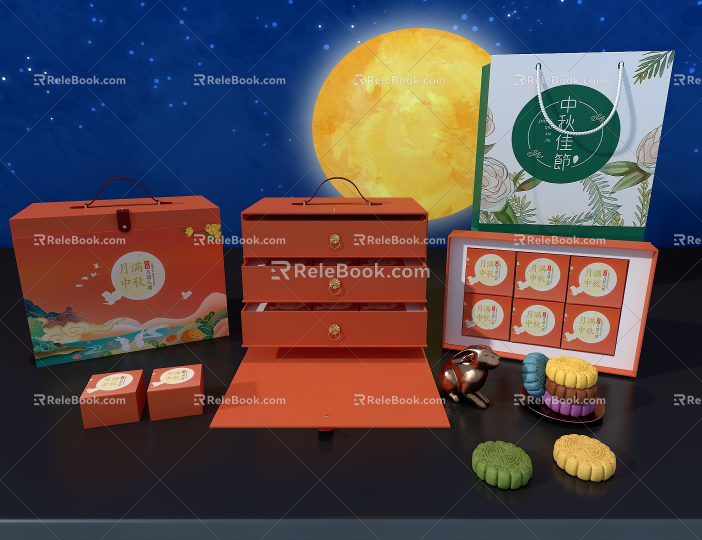 Moon Cake Gift Box Moon Cake Rabbit Mid-Autumn Festival Gift 3d model