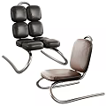 Stylish Black And Brown Leather Leisure Chairs With Curved Metal Frames And Padded Backrests