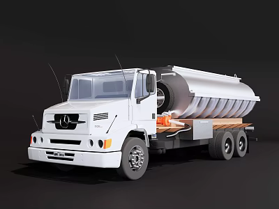White Heavy Duty Tank Truck With Large Fuel Tank And Strong Wheels 3d model