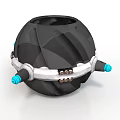 Black Mechanical Sphere With Geometric Texture Silver Ring Blue Cylindrical Parts And Metal Fasteners
