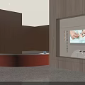 Modern Warm Sales Office Interior With Brand And Project Display Wall And Information Desk
