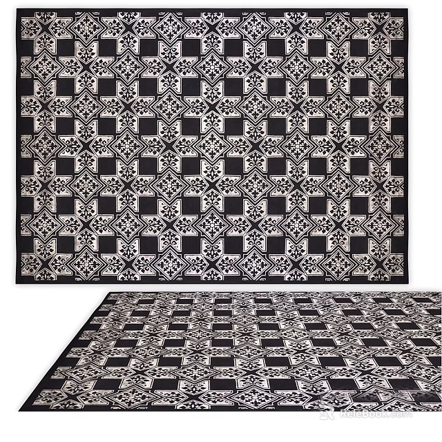 Square Rugs With Black And White Geometric Patterns For Home 3d model