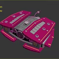 Pink Symmetrical Mechanical Device Featuring Silver Central Structure And Reflective Base
