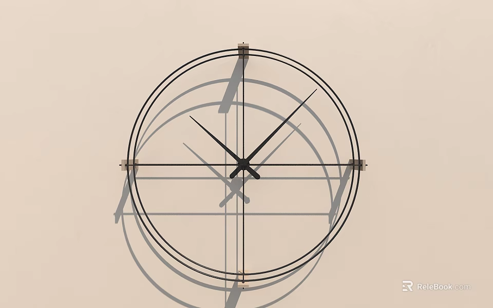 Modern Circular Metal Frame Wall Clock With Black Lines And Shadow Effect 3d model 