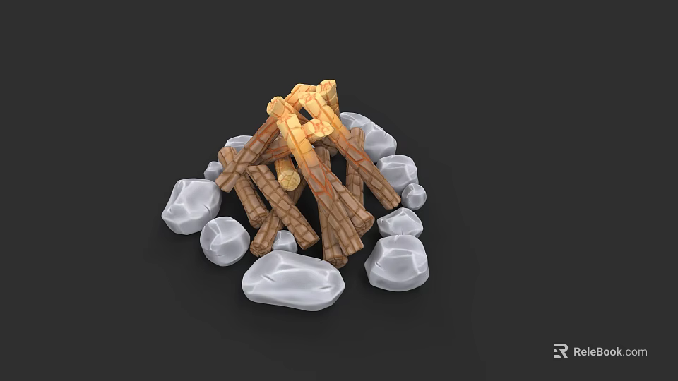 Cozy Rustic Fireplace Design With Stacked Wooden Logs And White Stone Surroundings 3d model 