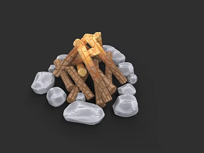 Cozy Rustic Fireplace Design With Stacked Wooden Logs And White Stone Surroundings 3d model