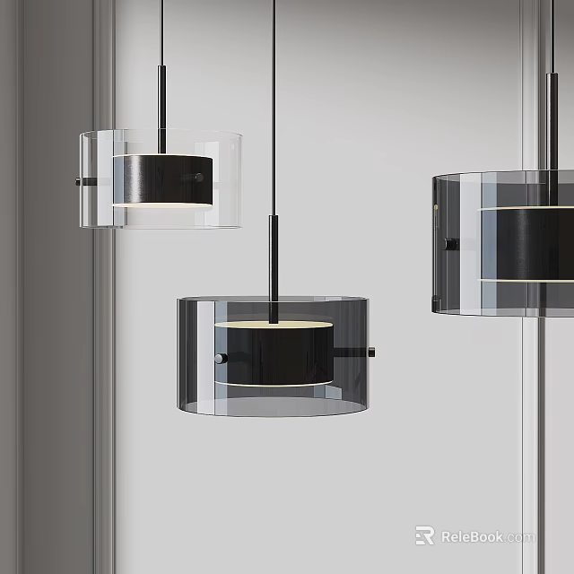 Modern Pendant Lights With Transparent Glass Shade And Black Interior Design 3d model 