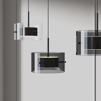 Modern Pendant Lights With Transparent Glass Shade And Black Interior Design 3d model